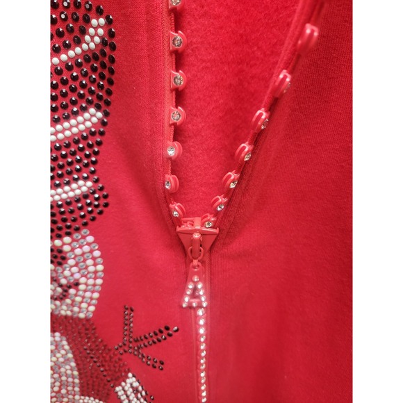 Tia Designs Red Rhinestone Snowman Zip Up Holiday Christmas Sweatshirt Large - Picture 6 of 11